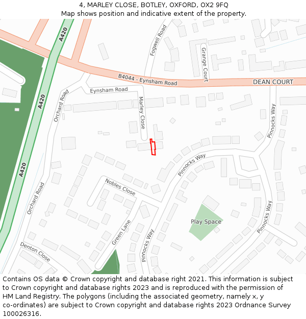 4, MARLEY CLOSE, BOTLEY, OXFORD, OX2 9FQ: Location map and indicative extent of plot