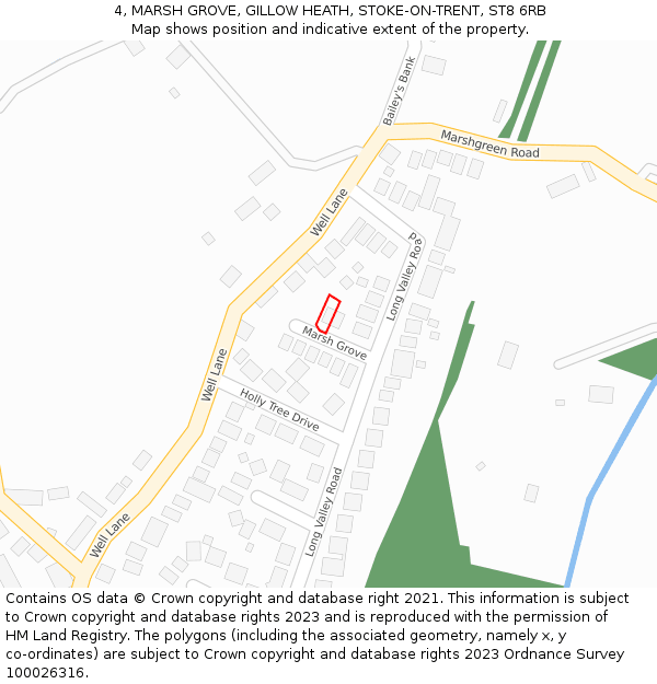 4, MARSH GROVE, GILLOW HEATH, STOKE-ON-TRENT, ST8 6RB: Location map and indicative extent of plot