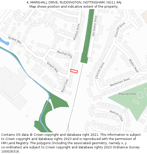 4, MARSHALL DRIVE, RUDDINGTON, NOTTINGHAM, NG11 6AJ: Location map and indicative extent of plot