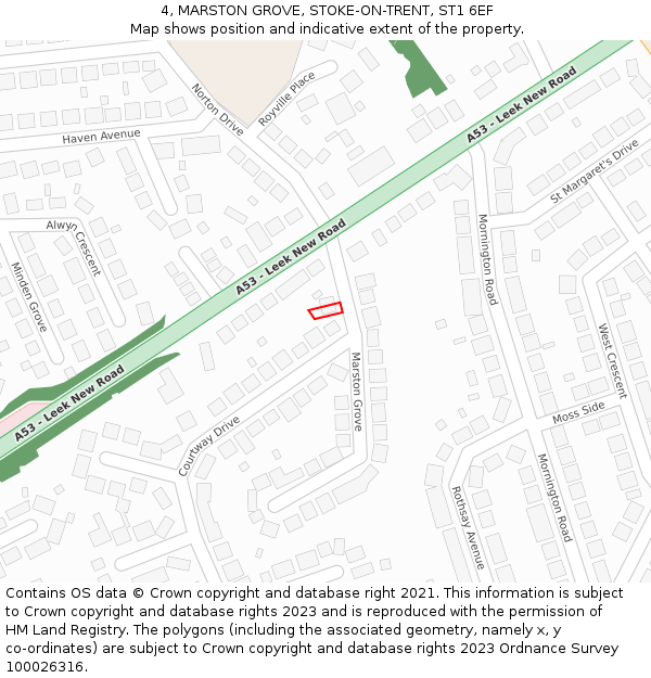 4, MARSTON GROVE, STOKE-ON-TRENT, ST1 6EF: Location map and indicative extent of plot