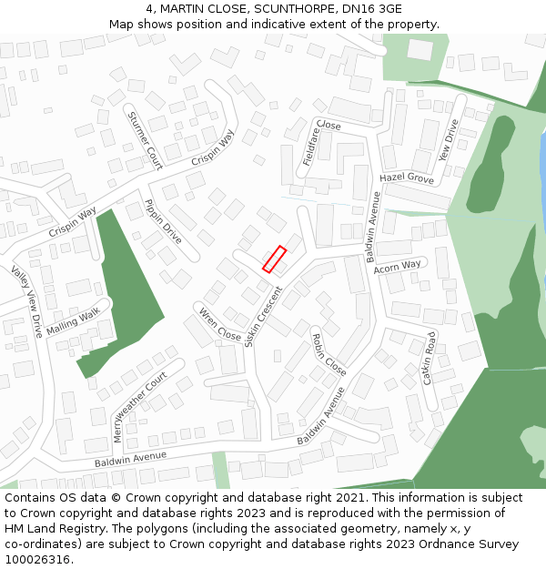 4, MARTIN CLOSE, SCUNTHORPE, DN16 3GE: Location map and indicative extent of plot