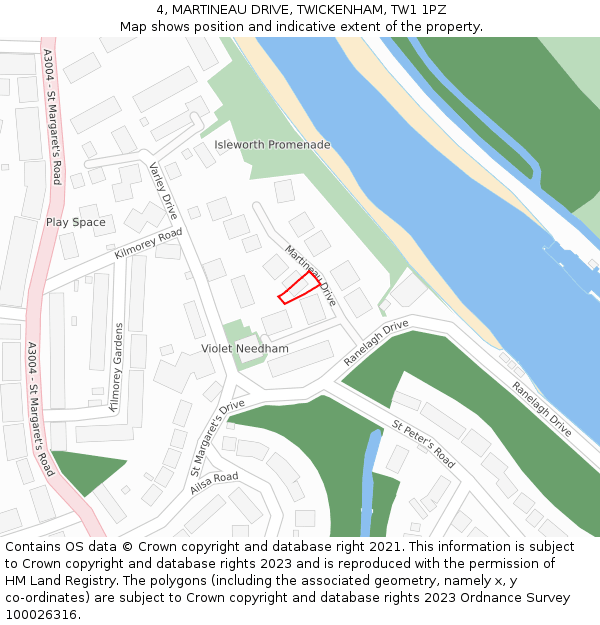 4, MARTINEAU DRIVE, TWICKENHAM, TW1 1PZ: Location map and indicative extent of plot