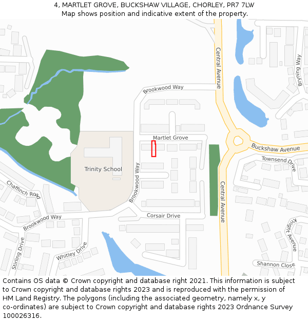 4, MARTLET GROVE, BUCKSHAW VILLAGE, CHORLEY, PR7 7LW: Location map and indicative extent of plot