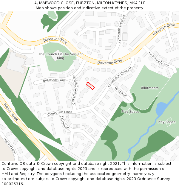 4, MARWOOD CLOSE, FURZTON, MILTON KEYNES, MK4 1LP: Location map and indicative extent of plot