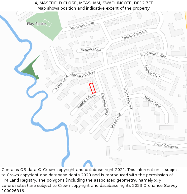 4, MASEFIELD CLOSE, MEASHAM, SWADLINCOTE, DE12 7EF: Location map and indicative extent of plot