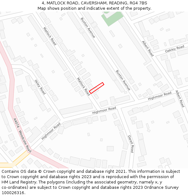 4, MATLOCK ROAD, CAVERSHAM, READING, RG4 7BS: Location map and indicative extent of plot