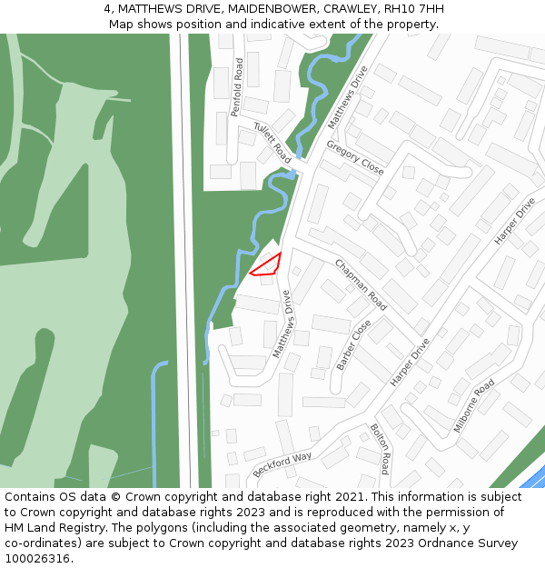 4, MATTHEWS DRIVE, MAIDENBOWER, CRAWLEY, RH10 7HH: Location map and indicative extent of plot