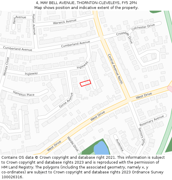 4, MAY BELL AVENUE, THORNTON-CLEVELEYS, FY5 2PN: Location map and indicative extent of plot