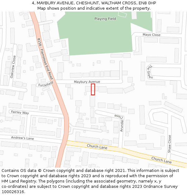 4, MAYBURY AVENUE, CHESHUNT, WALTHAM CROSS, EN8 0HP: Location map and indicative extent of plot