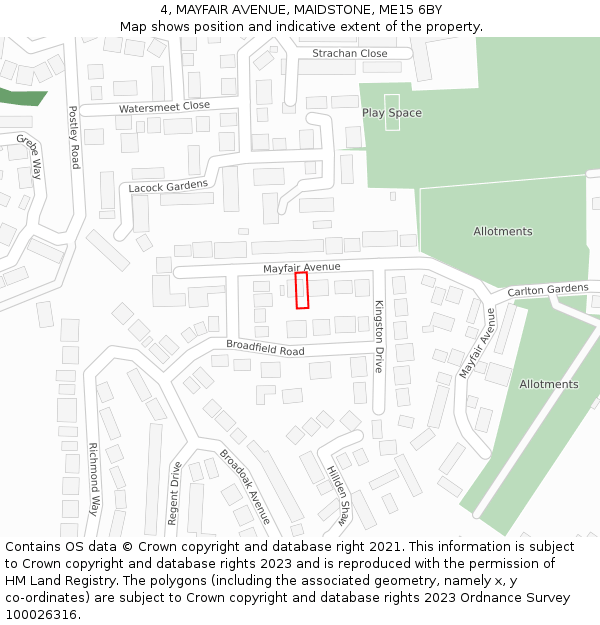 4, MAYFAIR AVENUE, MAIDSTONE, ME15 6BY: Location map and indicative extent of plot