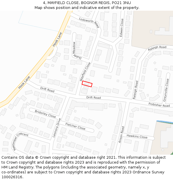4, MAYFIELD CLOSE, BOGNOR REGIS, PO21 3NU: Location map and indicative extent of plot