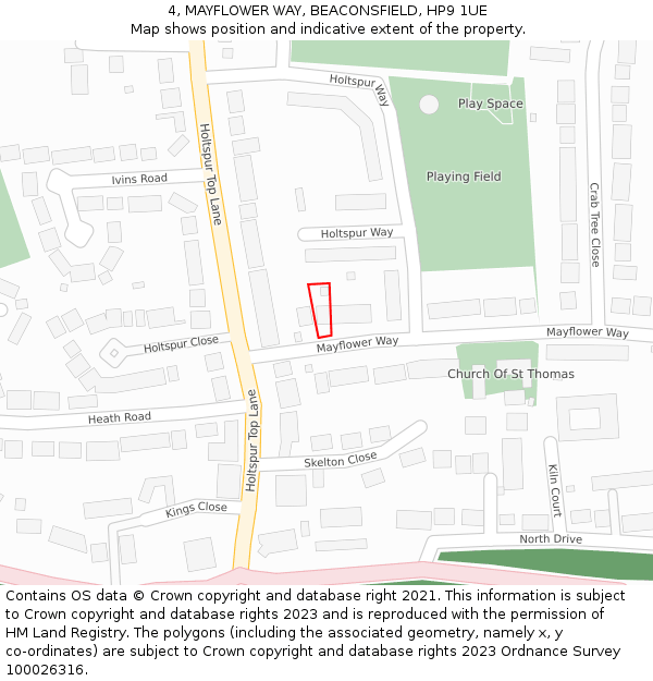 4, MAYFLOWER WAY, BEACONSFIELD, HP9 1UE: Location map and indicative extent of plot