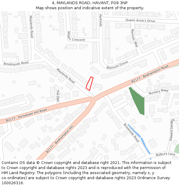 4, MAYLANDS ROAD, HAVANT, PO9 3NP: Location map and indicative extent of plot