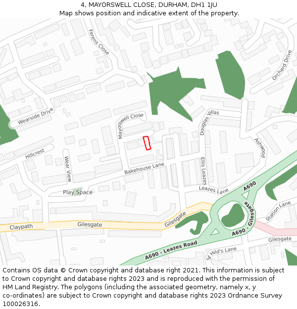 4, MAYORSWELL CLOSE, DURHAM, DH1 1JU: Location map and indicative extent of plot