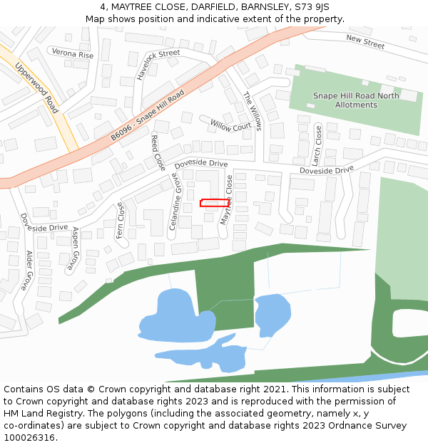 4, MAYTREE CLOSE, DARFIELD, BARNSLEY, S73 9JS: Location map and indicative extent of plot