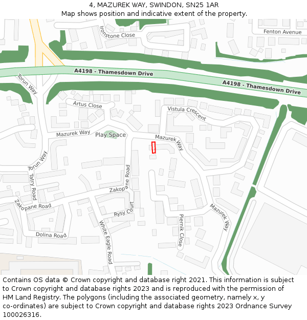 4, MAZUREK WAY, SWINDON, SN25 1AR: Location map and indicative extent of plot