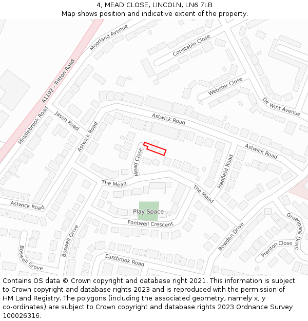 4, MEAD CLOSE, LINCOLN, LN6 7LB: Location map and indicative extent of plot