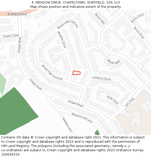 4, MEADOW DRIVE, CHAPELTOWN, SHEFFIELD, S35 1UY: Location map and indicative extent of plot