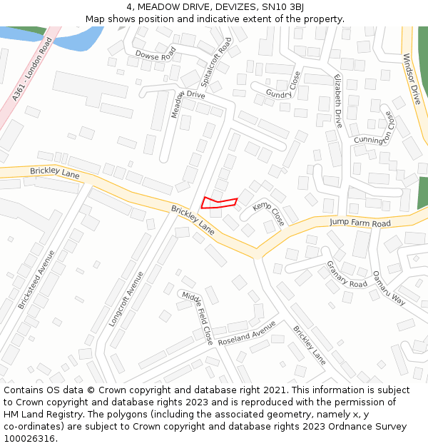 4, MEADOW DRIVE, DEVIZES, SN10 3BJ: Location map and indicative extent of plot