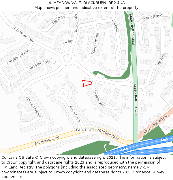 4, MEADOW VALE, BLACKBURN, BB2 4UA: Location map and indicative extent of plot