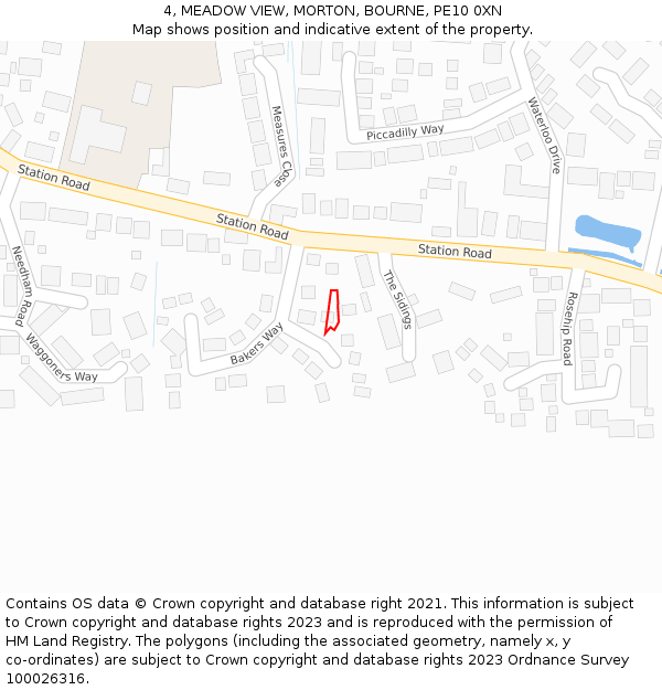4, MEADOW VIEW, MORTON, BOURNE, PE10 0XN: Location map and indicative extent of plot