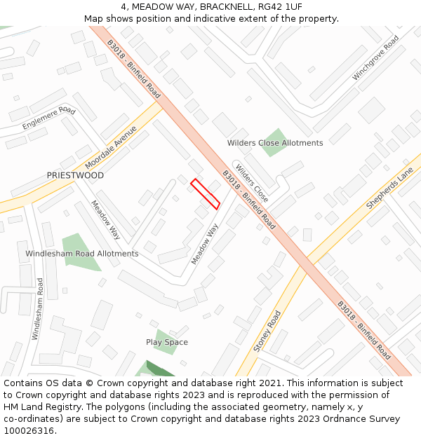 4, MEADOW WAY, BRACKNELL, RG42 1UF: Location map and indicative extent of plot