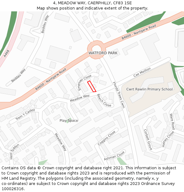 4, MEADOW WAY, CAERPHILLY, CF83 1SE: Location map and indicative extent of plot