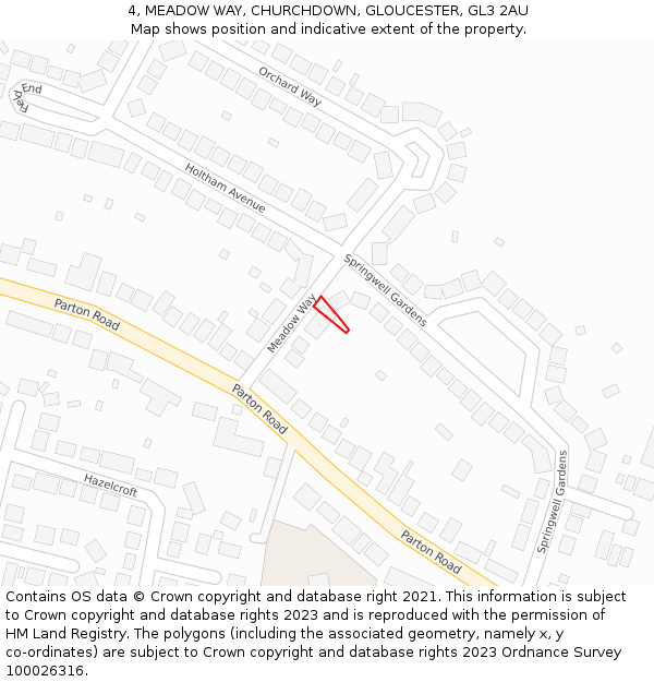 4, MEADOW WAY, CHURCHDOWN, GLOUCESTER, GL3 2AU: Location map and indicative extent of plot