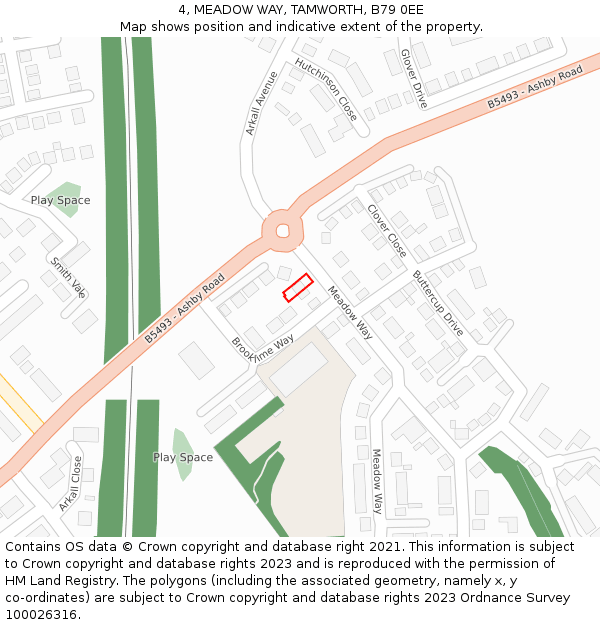 4, MEADOW WAY, TAMWORTH, B79 0EE: Location map and indicative extent of plot