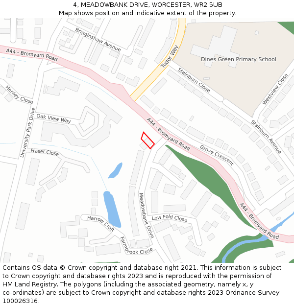 4, MEADOWBANK DRIVE, WORCESTER, WR2 5UB: Location map and indicative extent of plot