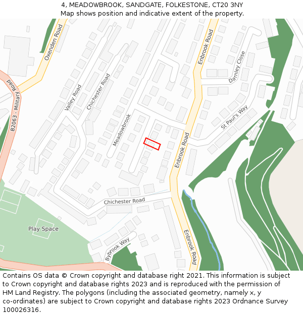 4, MEADOWBROOK, SANDGATE, FOLKESTONE, CT20 3NY: Location map and indicative extent of plot