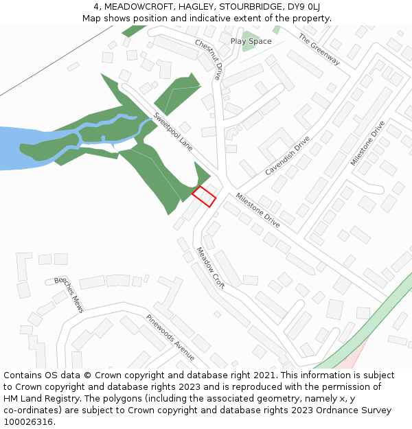 4, MEADOWCROFT, HAGLEY, STOURBRIDGE, DY9 0LJ: Location map and indicative extent of plot