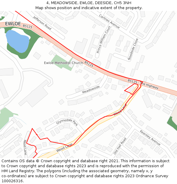 4, MEADOWSIDE, EWLOE, DEESIDE, CH5 3NH: Location map and indicative extent of plot