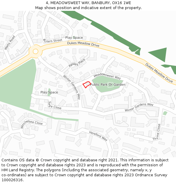 4, MEADOWSWEET WAY, BANBURY, OX16 1WE: Location map and indicative extent of plot
