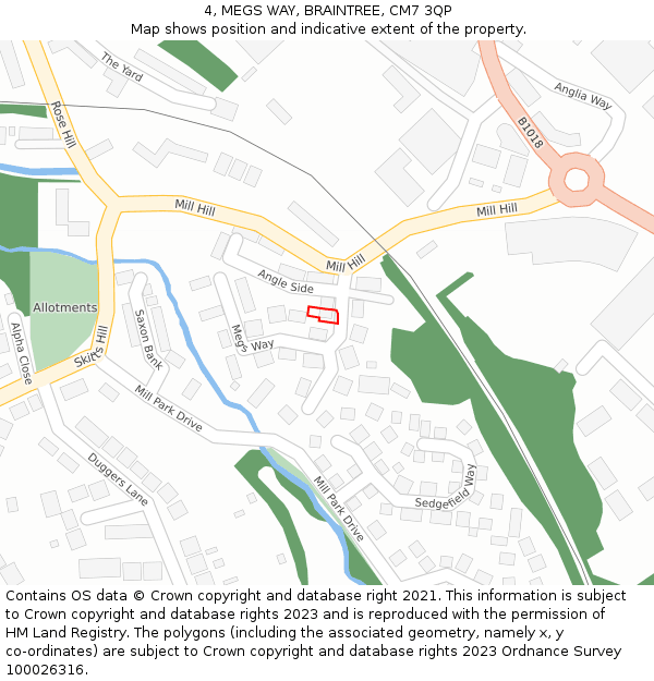 4, MEGS WAY, BRAINTREE, CM7 3QP: Location map and indicative extent of plot