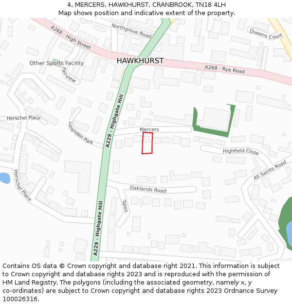 4, MERCERS, HAWKHURST, CRANBROOK, TN18 4LH: Location map and indicative extent of plot