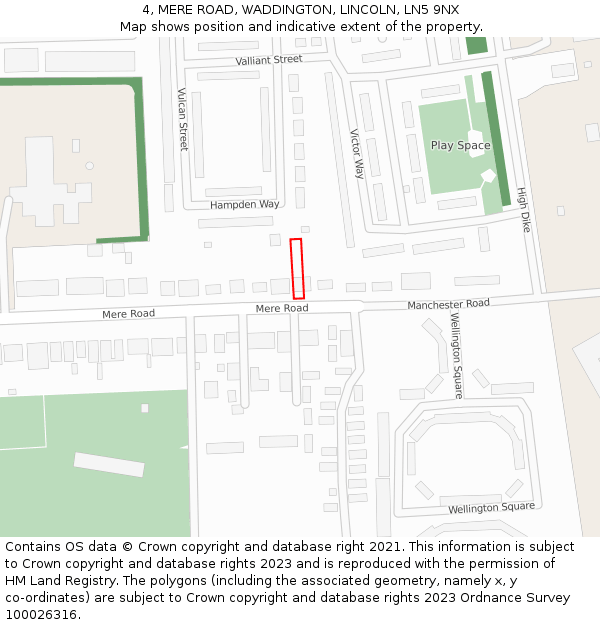 4, MERE ROAD, WADDINGTON, LINCOLN, LN5 9NX: Location map and indicative extent of plot