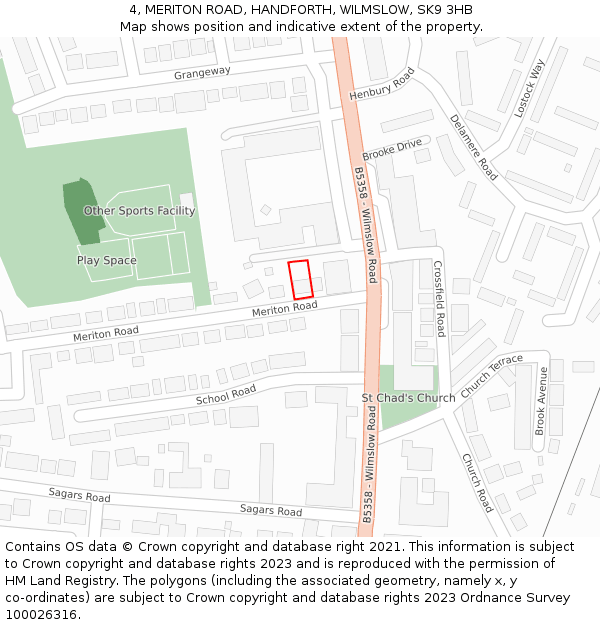 4, MERITON ROAD, HANDFORTH, WILMSLOW, SK9 3HB: Location map and indicative extent of plot