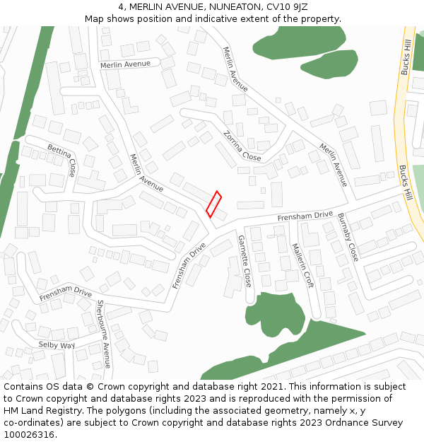 4, MERLIN AVENUE, NUNEATON, CV10 9JZ: Location map and indicative extent of plot