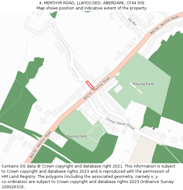 4, MERTHYR ROAD, LLWYDCOED, ABERDARE, CF44 0YE: Location map and indicative extent of plot