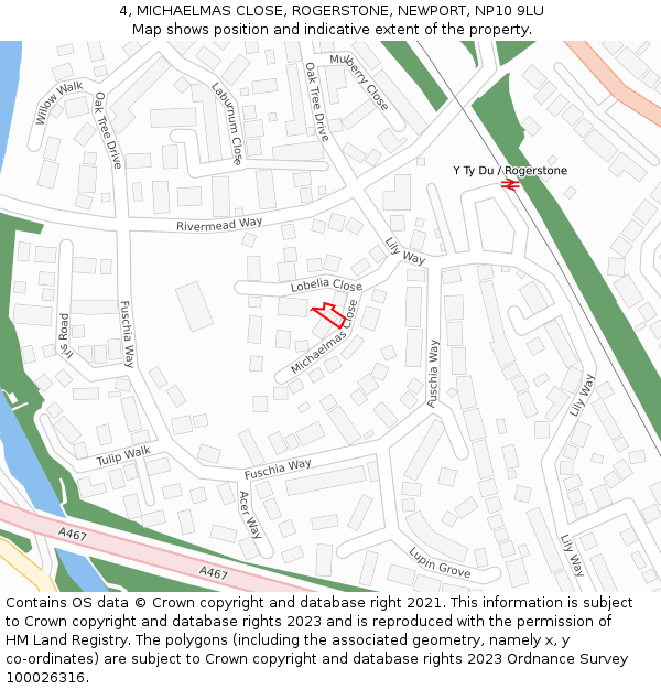 4, MICHAELMAS CLOSE, ROGERSTONE, NEWPORT, NP10 9LU: Location map and indicative extent of plot