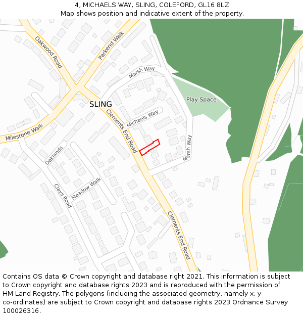 4, MICHAELS WAY, SLING, COLEFORD, GL16 8LZ: Location map and indicative extent of plot