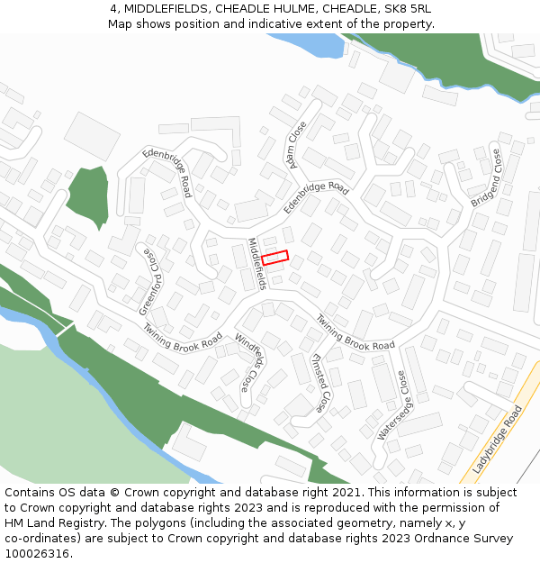 4, MIDDLEFIELDS, CHEADLE HULME, CHEADLE, SK8 5RL: Location map and indicative extent of plot