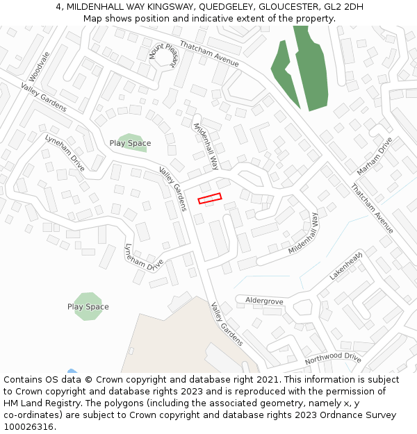 4, MILDENHALL WAY KINGSWAY, QUEDGELEY, GLOUCESTER, GL2 2DH: Location map and indicative extent of plot