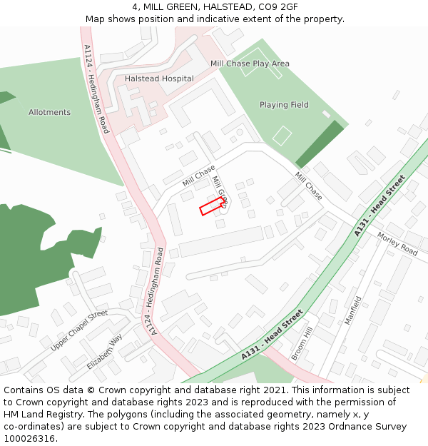 4, MILL GREEN, HALSTEAD, CO9 2GF: Location map and indicative extent of plot