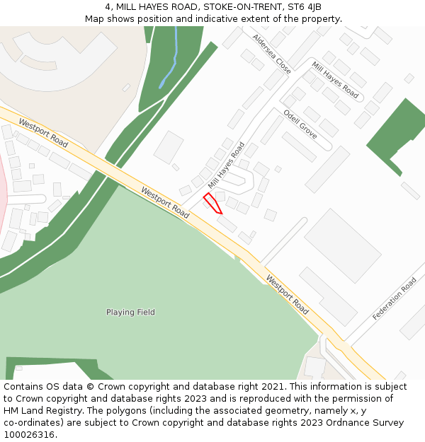 4, MILL HAYES ROAD, STOKE-ON-TRENT, ST6 4JB: Location map and indicative extent of plot