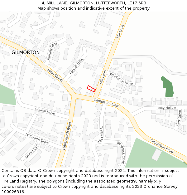 4, MILL LANE, GILMORTON, LUTTERWORTH, LE17 5PB: Location map and indicative extent of plot