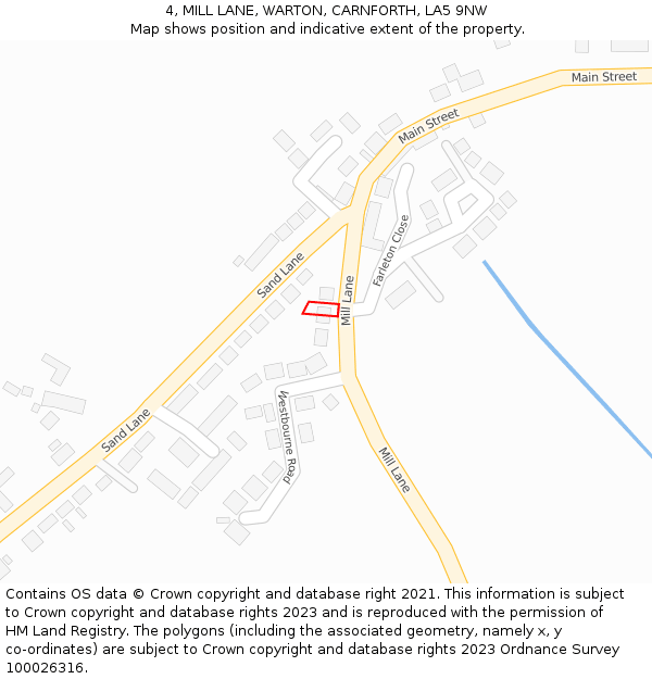 4, MILL LANE, WARTON, CARNFORTH, LA5 9NW: Location map and indicative extent of plot