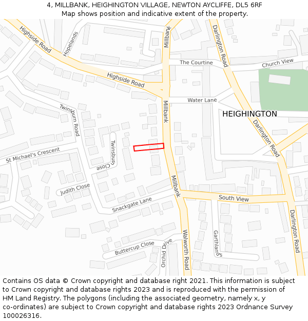 4, MILLBANK, HEIGHINGTON VILLAGE, NEWTON AYCLIFFE, DL5 6RF: Location map and indicative extent of plot