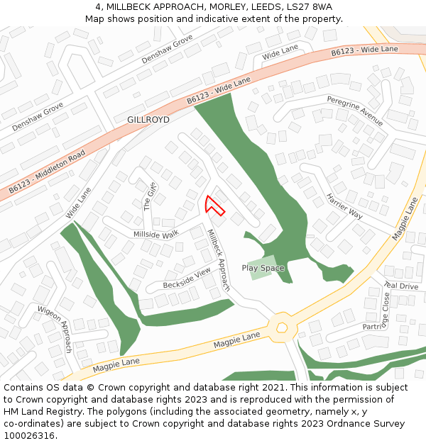 4, MILLBECK APPROACH, MORLEY, LEEDS, LS27 8WA: Location map and indicative extent of plot